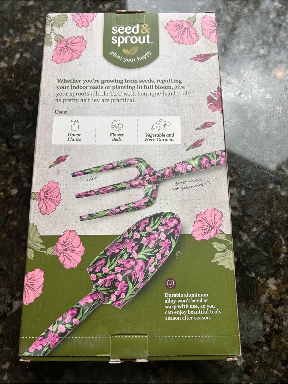 NIB Seed & Sprout Gardening Tool Set. Floral. Hand rake and shovel. Garden girl - Picture 3 of 6